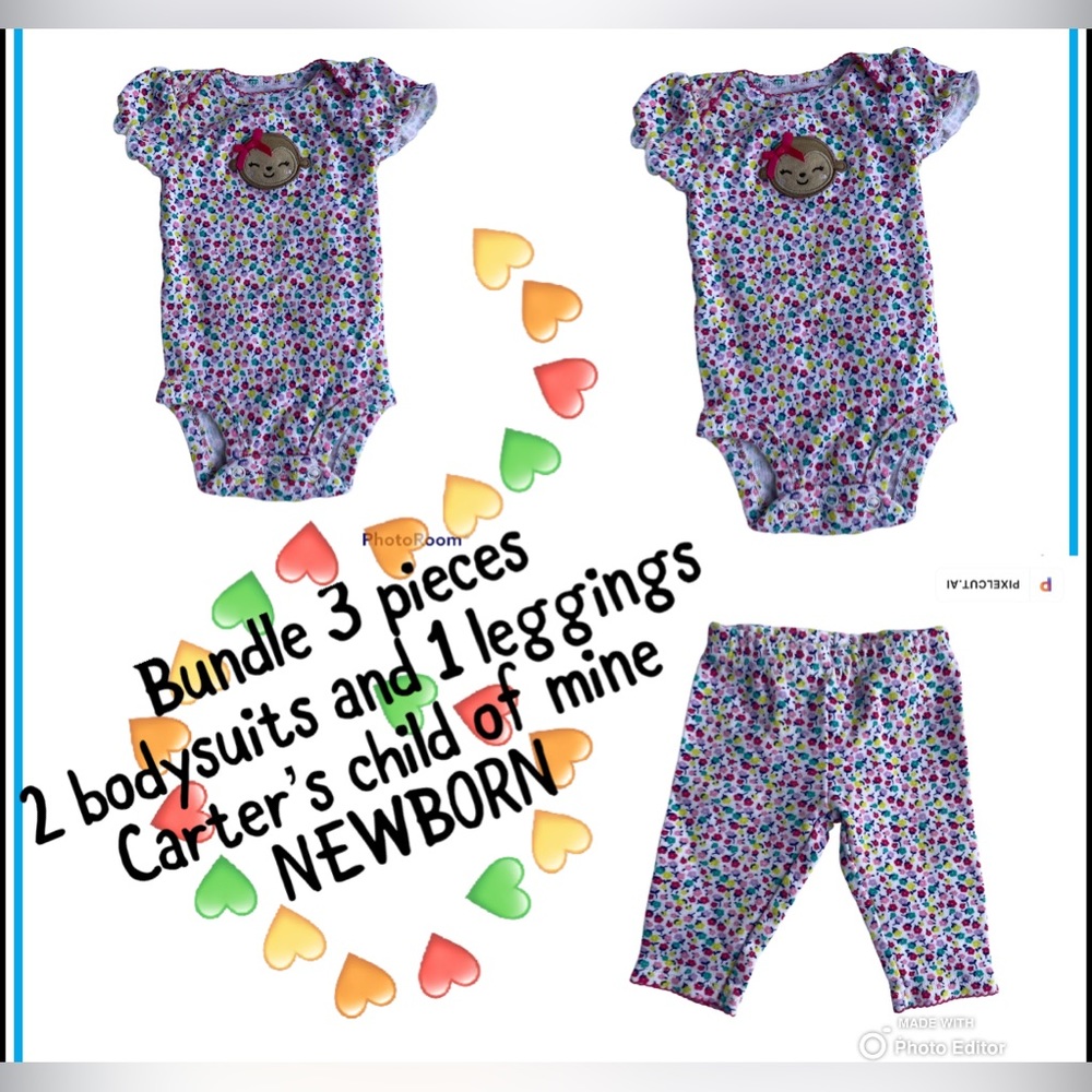 ⬇️PRICE DROP ⬇️ Bundle 3 pieces 2 bodysuits 1 leggings NEWBORN size Carter’s